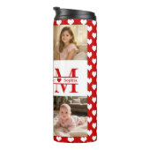 Minimalistisch rood hart mama aangepaste 4-foto aa thermosbeker (Geroteerd rechts)
