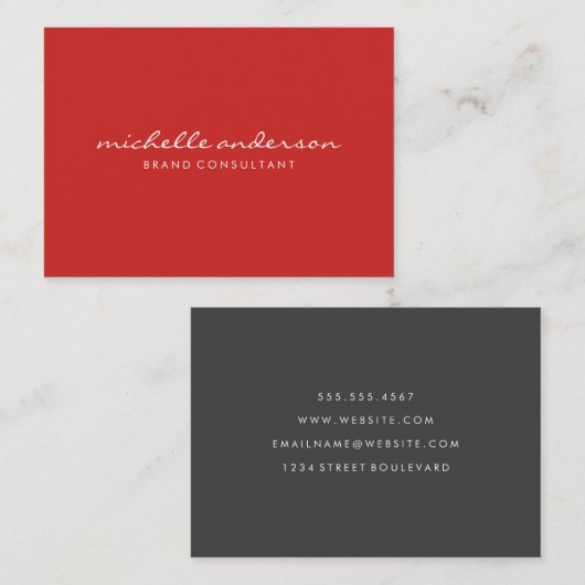 Minimalistisch rood met cursieve tekst visitekaartje (Voorkant / Achterkant)