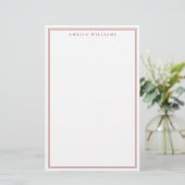 Minimalistisch rood monogram met twee randen briefpapier (Staand voorkant)