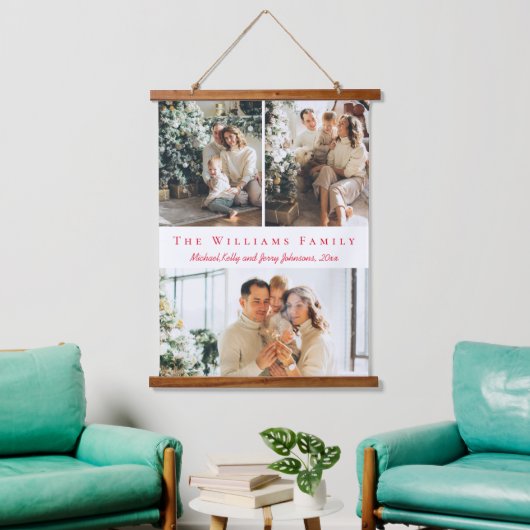 minimalistisch rood script 3 foto's collage famili hangend wandkleed (Woonkamer)