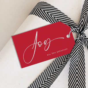 Minimalistisch rood script kerst cadeaulabel