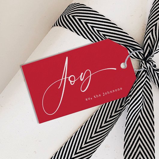 Minimalistisch rood script kerst cadeaulabel