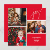 Minimalistisch rood script met foto's met kerstmis feestdagenkaart (Voorkant / Achterkant)