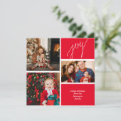 Minimalistisch rood script met foto's met kerstmis feestdagenkaart (Staand voorkant)