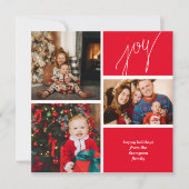 Minimalistisch rood script met foto's met kerstmis feestdagenkaart (Voorkant)