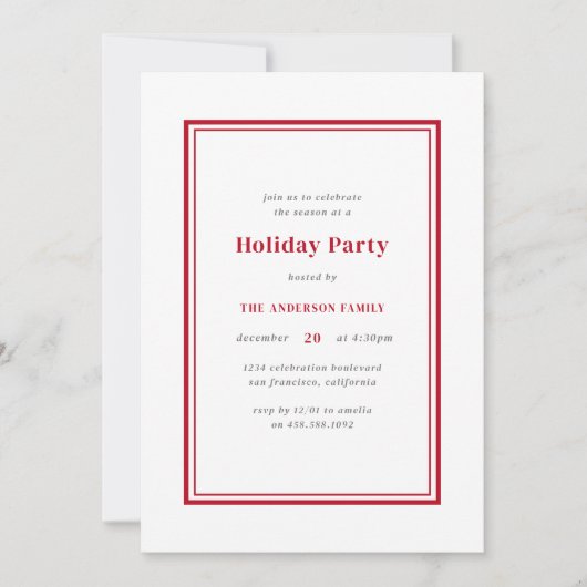 Minimalistisch rood & wit kerstfeestje kaart (Voorkant)