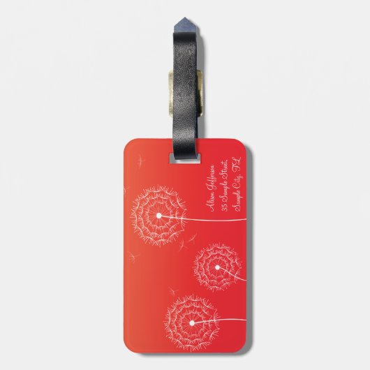 Minimalistisch Rood Wit Paardebloem Bloemen Naam Bagagelabel (Achterkant verticaal)