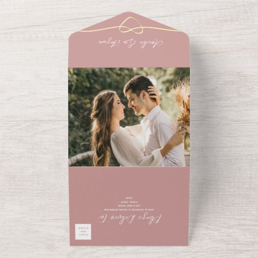 Minimalistisch Roos bruiloft All In One Uitnodiging (Buitenkant)