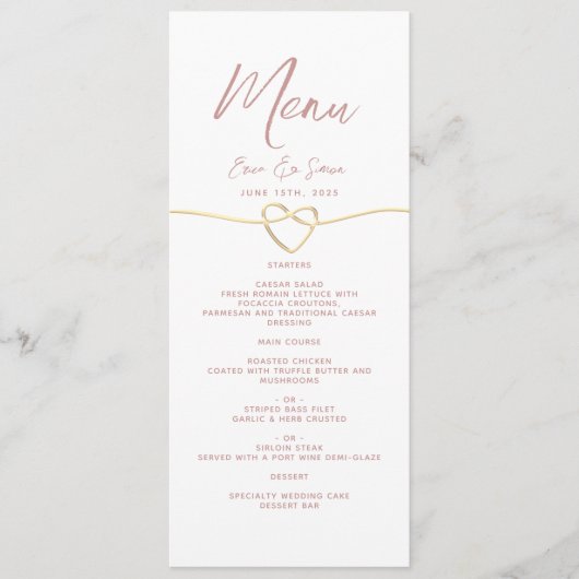Minimalistisch Roos bruiloft Menu (Voorkant)