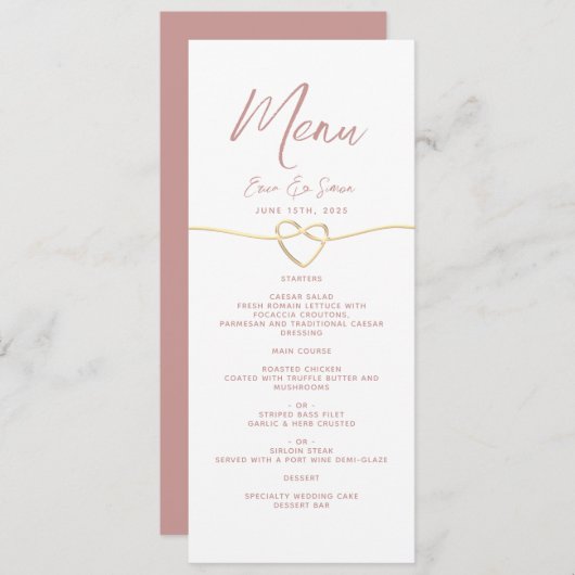 Minimalistisch Roos bruiloft Menu (Voorkant / Achterkant)