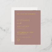 Minimalistisch Roos en goudharthuwelijk Folie Uitnodiging Briefkaart (Voorkant / Achterkant)