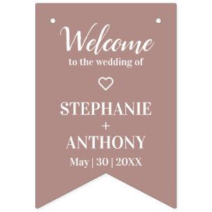 Minimalistisch Roos en wit huwelijk Vlaggetjes