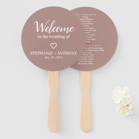 Minimalistisch Roos en witte handband Handwaaier (Voorkant en achterkant)