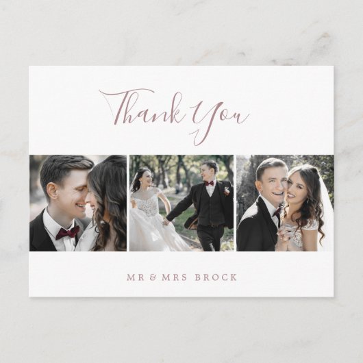 Minimalistisch Roos Gold 3 Fotosjabloon Hartelijk  Briefkaart (Voorkant)