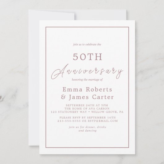 Minimalistisch Roos Gold 50th Wedding Jubileum Kaart (Voorkant)