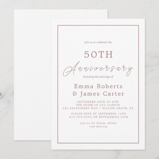 Minimalistisch Roos Gold 50th Wedding Jubileum Kaart (Voorkant / Achterkant)