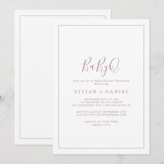 Minimalistisch Roos Gold BabyQ Baby shower Barbecu Kaart (Voorkant / Achterkant)