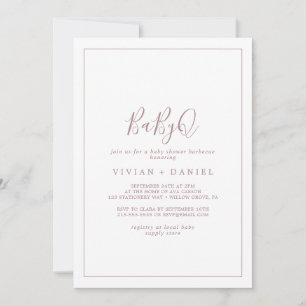 Minimalistisch Roos Gold BabyQ Baby shower Barbecu Kaart