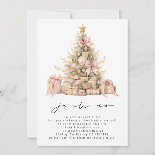 Minimalistisch Roos Gold Blush Kerstfeest Kaart (Voorkant)