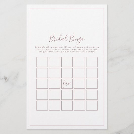 Minimalistisch Roos Gold Bridal Bingo Game Flyer (Voorkant)