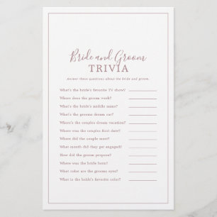 Minimalistisch Roos Gold Bride en Groom Trivia Gam Flyer