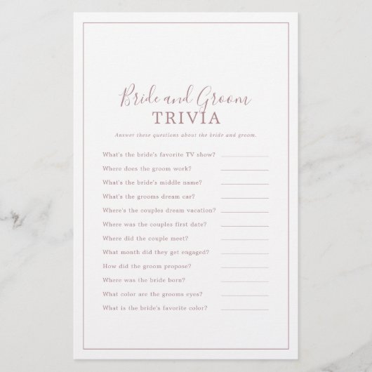 Minimalistisch Roos Gold Bride en Groom Trivia Gam Flyer (Voorkant)