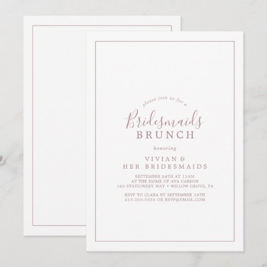 Minimalistisch Roos Gold Bridesmaids Brunch Uitnod Kaart (Voorkant / Achterkant)