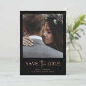 Minimalistisch Roos Gold en zwart | Eén foto Save The Date (Staand voorkant)