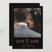 Minimalistisch Roos Gold en zwart | Eén foto Save The Date (Voorkant / Achterkant)