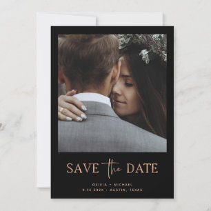 Minimalistisch Roos Gold en zwart Eén foto Save The Date