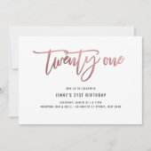 Minimalistisch Roos Gold Foil 21st Birthday Uitnod Kaart (Voorkant)