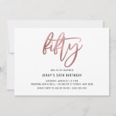 Minimalistisch Roos Gold Foil 50th Birthday Invita Kaart (Voorkant)