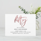 Minimalistisch Roos Gold Foil 50th Birthday Invita Kaart (Staand voorkant)