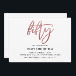 Minimalistisch Roos Gold Foil 50th Birthday Invita Kaart<br><div class="desc">Deze minimalistische uitnodiging van een 50e verjaardagsfeestje is voorzien van een opvallende gouden folie van het roos "vijftig" tekst. Houd er rekening mee dat de gouden folie van het roos alleen een textuur is, geen echte folie. Voor een meer geavanceerde aanpassing van dit ontwerp, bijvoorbeeld het wijzigen van de lay-out,...</div>
