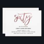 Minimalistisch Roos Gold Foil 60th Birthday Invita Kaart<br><div class="desc">Deze minimalistische uitnodiging van een 60ste verjaardagsfeestje is voorzien van een opvallende folie van roos goud in de vorm van een '60e' tekst. Houd er rekening mee dat de gouden folie van het roos alleen een textuur is, geen echte folie. Voor een meer geavanceerde aanpassing van dit ontwerp, bijvoorbeeld het...</div>