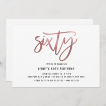 Minimalistisch Roos Gold Foil 60th Birthday Invita