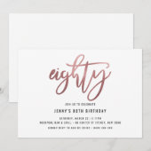 Minimalistisch Roos Gold Foil 80th Birthday Invita Kaart (Voorkant / Achterkant)