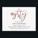 Minimalistisch Roos Gold Foil 80th Birthday Invita Kaart<br><div class="desc">Deze minimalistische uitnodiging van een 80ste verjaardagsfeestje is voorzien van een opvallende gouden folie van roos '70' tekst. Houd er rekening mee dat de gouden folie van het roos alleen een textuur is, geen echte folie. Voor een meer geavanceerde aanpassing van dit ontwerp, bijvoorbeeld het wijzigen van de lay-out, het...</div>