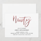 Minimalistisch Roos Gold Foil 90th Birthday Invita Kaart (Voorkant / Achterkant)