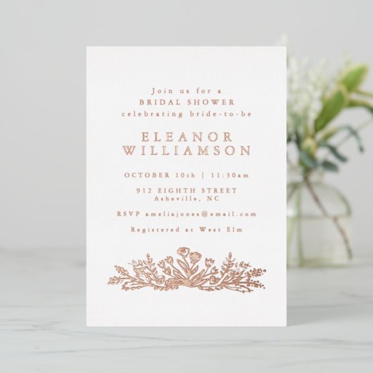 Minimalistisch Roos Gold Foil Botanisch Vrijgezell Folie Uitnodiging (Staand Voorkant)