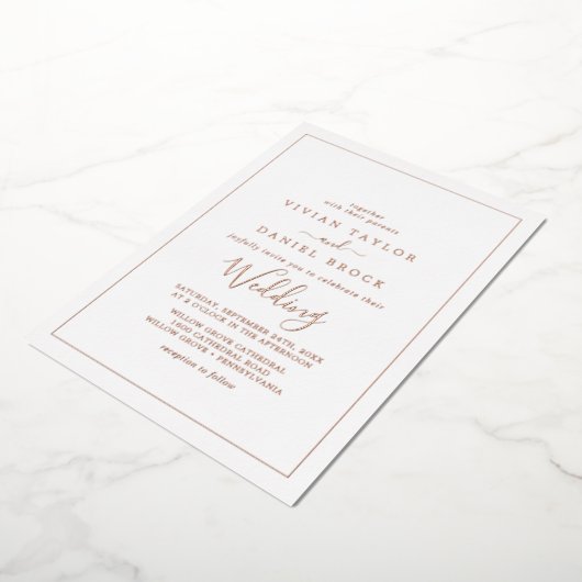 Minimalistisch Roos Gold Foil Wedding Folie Uitnodiging (Gedraaid)