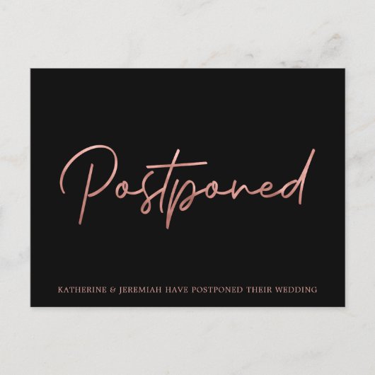 Minimalistisch Roos Gold Foil Wedding Uitstel Briefkaart (Voorkant)