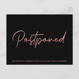 Minimalistisch Roos Gold Foil Wedding Uitstel Briefkaart