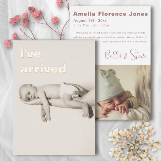 Minimalistisch Roos Gold Foto Baby Aankondiging