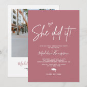 Minimalistisch Roos Gold Foto Ze deed het Afstuder Kaart (Voorkant / Achterkant)