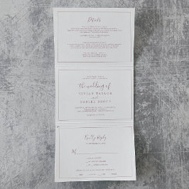 Minimalistisch Roos Gold-fotoweddenschap in één ke Drieluik Uitnodiging