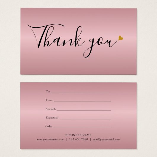 Minimalistisch Roos Gold Heart Cadeaucertificaat Visitekaartje (Voorkant /achterkant)