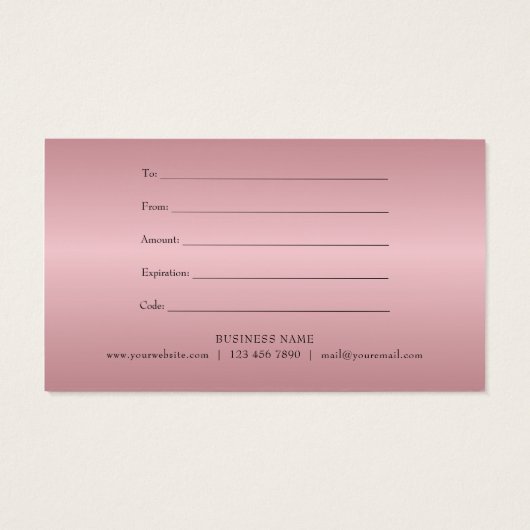 Minimalistisch Roos Gold Heart Cadeaucertificaat Visitekaartje (Achterkant)