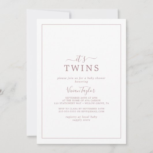 Minimalistisch Roos Gold Het is Twins Baby shower Kaart (Voorkant)