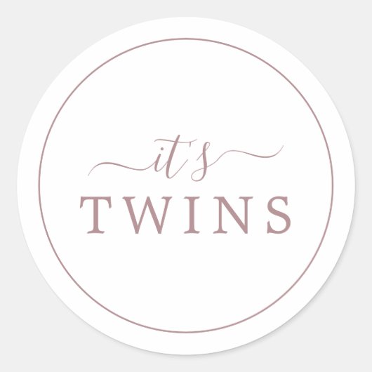 Minimalistisch Roos Gold Het is Twins Baby shower Ronde Sticker (Voorkant)